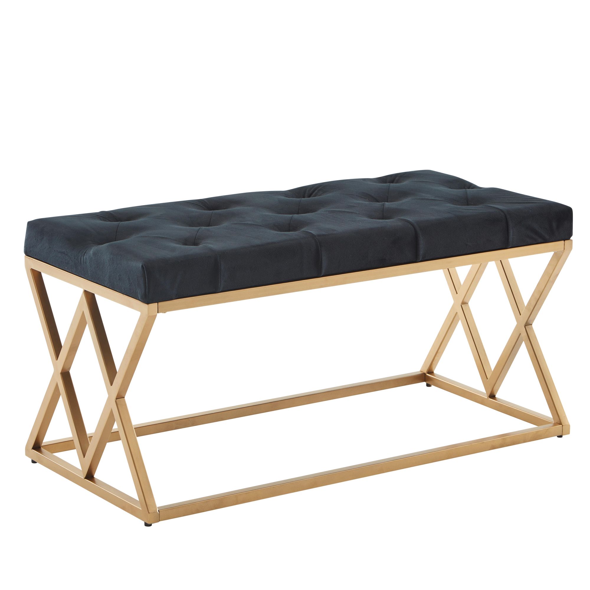 Bancă tapițată elegantă cu design Chesterfield și cadru auriu Bancă tapițată elegantă cu design Chesterfield și cadru auriu