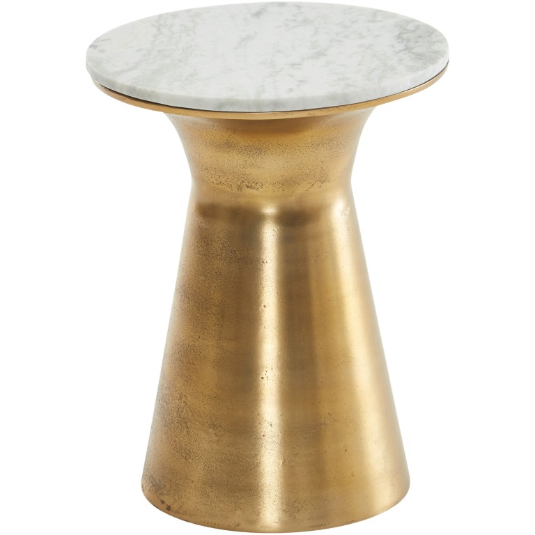 Masută Rotundă Eleganță Marmură Alb-Auriu 35x45 cm