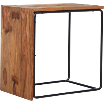 Masută Laterală Industrială cu Blat de Lemn și Metal - Design Modern cu Granulație Elegantă