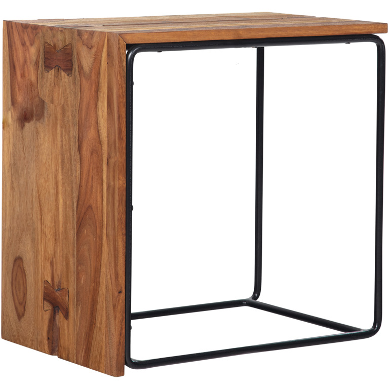 Masută Laterală Industrială cu Blat de Lemn și Metal - Design Modern cu Granulație Elegantă