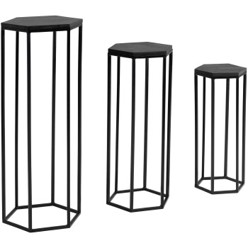 Mese laterale hexagonale din lemn și metal - Design Modern