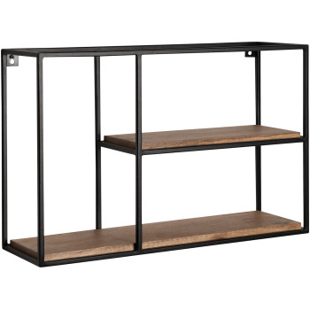 Raft de Perete Industrial Modern cu Lemn Masiv și Metal