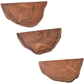 Rafturi de Perete Naturale cu Margine de Copac - Set 3 - Dimensiuni Variate
