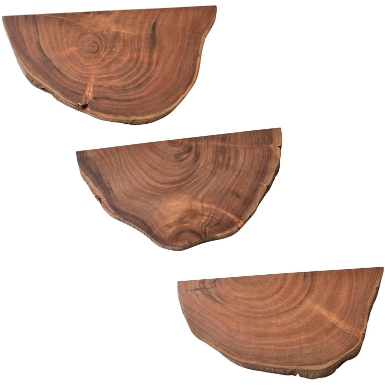 Rafturi de Perete Naturale cu Margine de Copac - Set 3 - Dimensiuni Variate