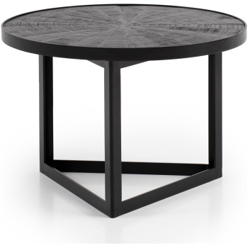 Masută de Cafea Rotundă Industrială - Design Triunghiular & Lemn Rai de Soare
