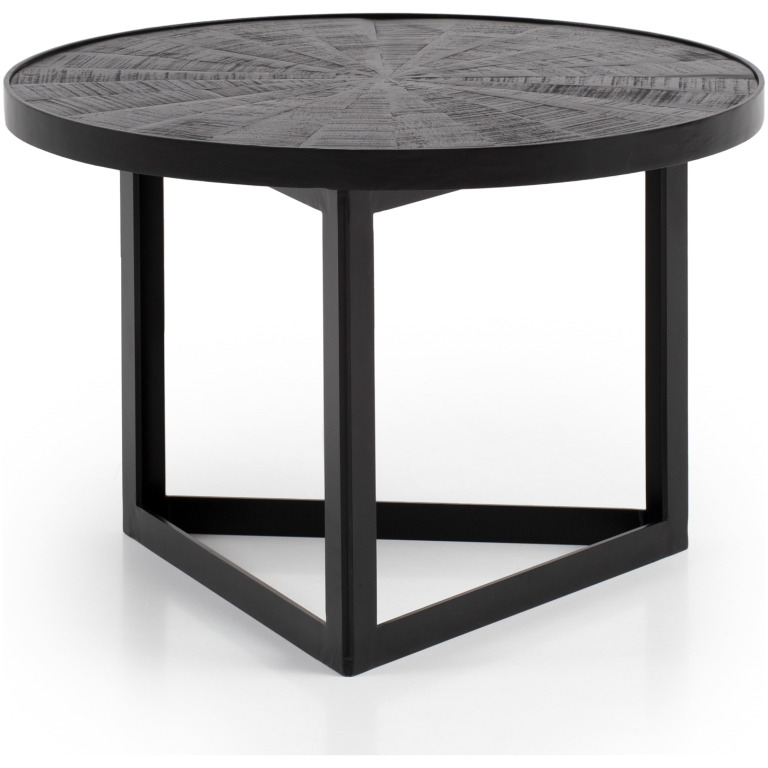 Masută de Cafea Rotundă Industrială - Design Triunghiular & Lemn Rai de Soare