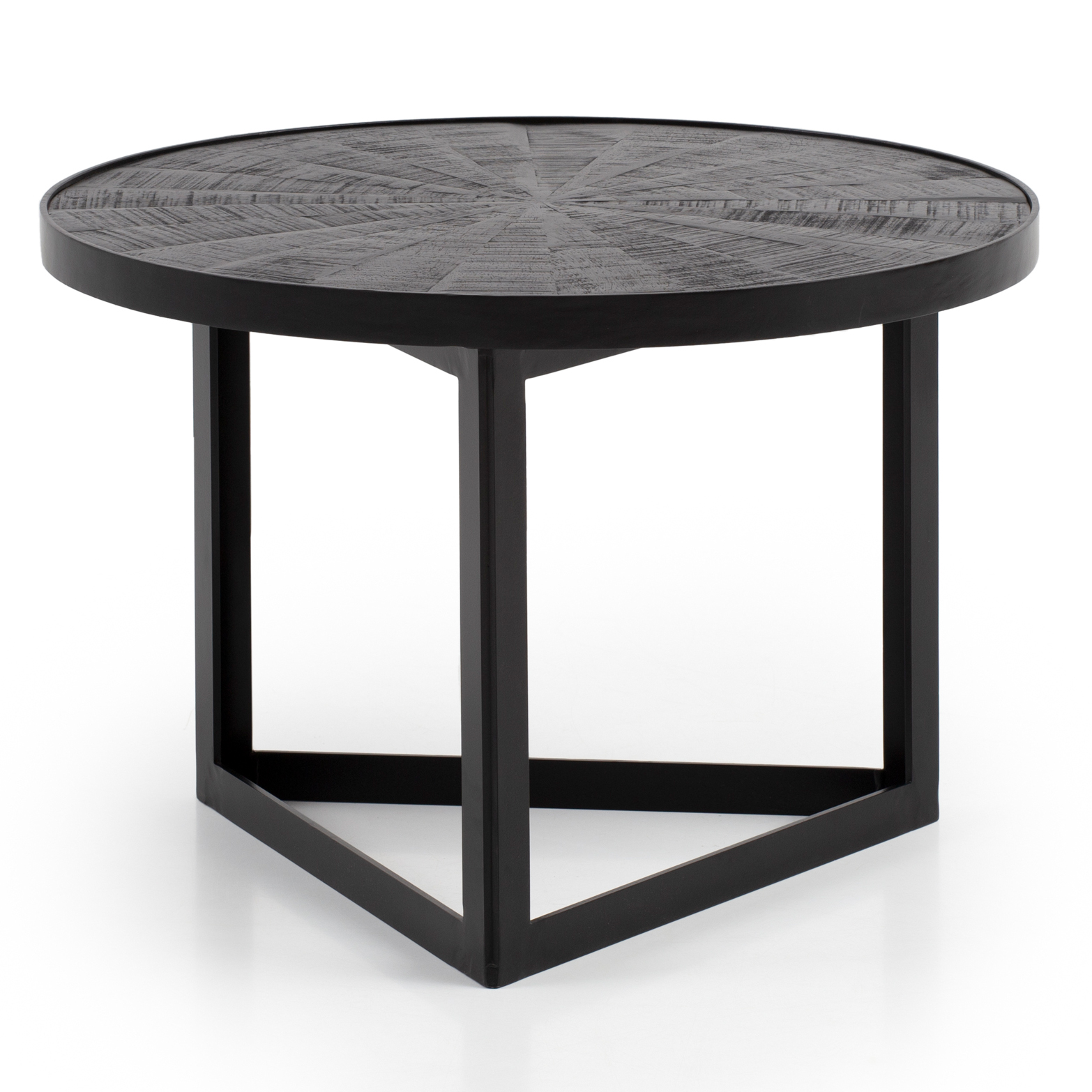 Masută de Cafea Rotundă Industrială - Design Triunghiular & Lemn Rai de Soare Masută de Cafea Rotundă Industrială - Design Triunghiular & Lemn Rai de Soare