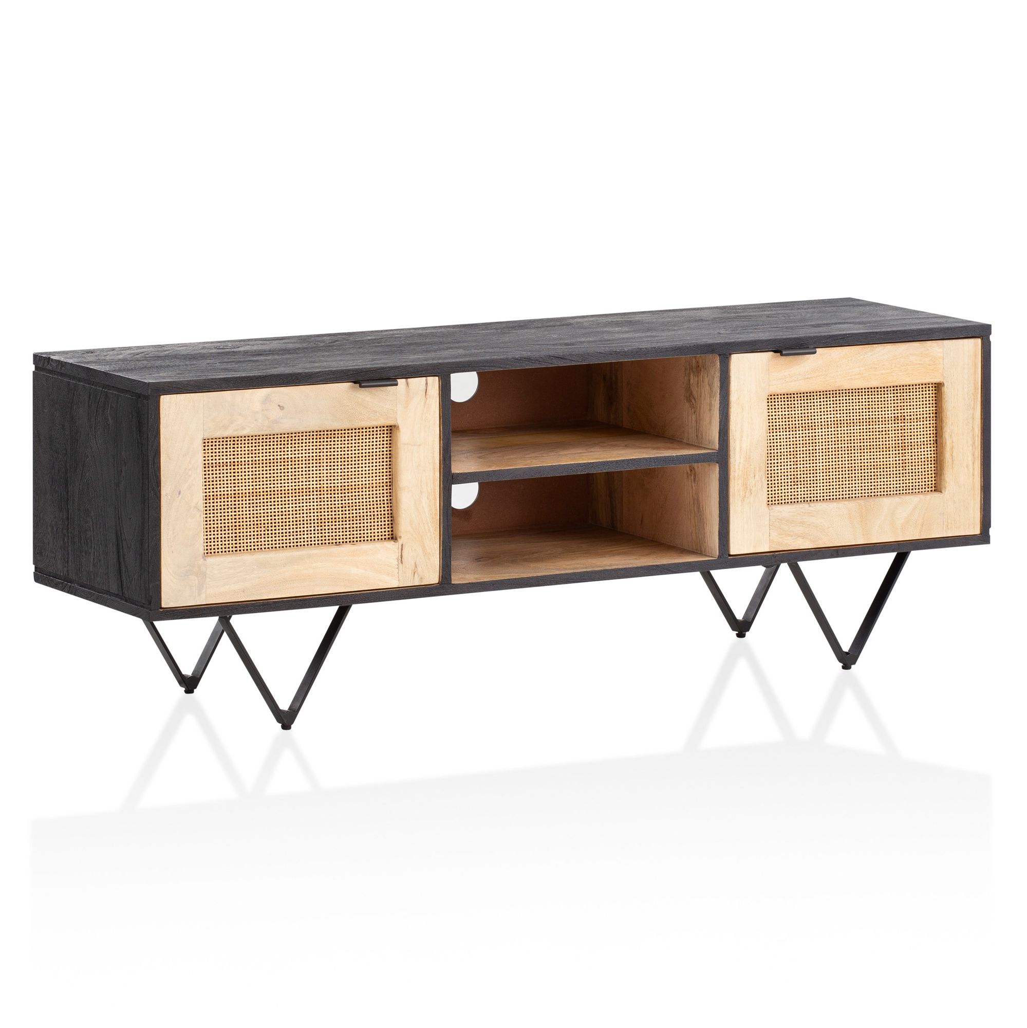 Lowboard Elegant cu Fronturi de Uși din Lemn - Design Modern Lowboard Elegant cu Fronturi de Uși din Lemn - Design Modern
