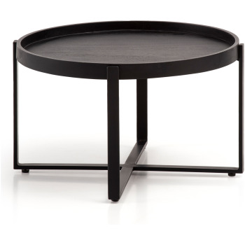 Masută de Cafea Rotundă Design Industrial Cadrul X - Lemn Natural - 60x60x35 cm