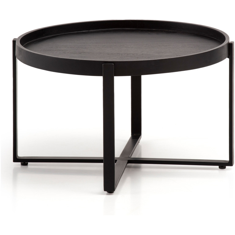 Masută de Cafea Rotundă Design Industrial Cadrul X - Lemn Natural - 60x60x35 cm