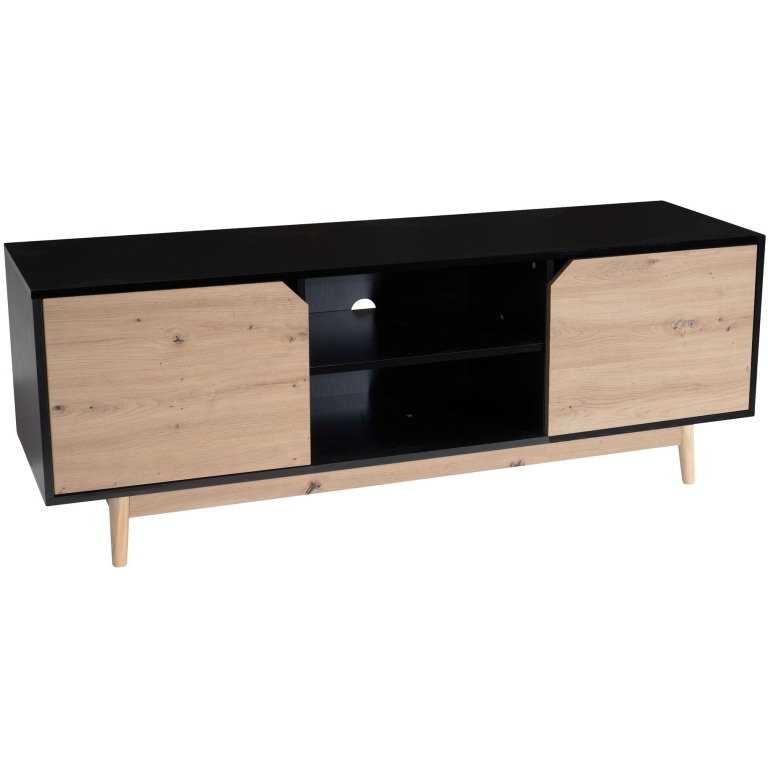 Dulap TV cu Design Modern și Fronturi de Uși din Stejar - Spațiu Generos pentru Televizor - Dimensiuni 150x55x40 cm