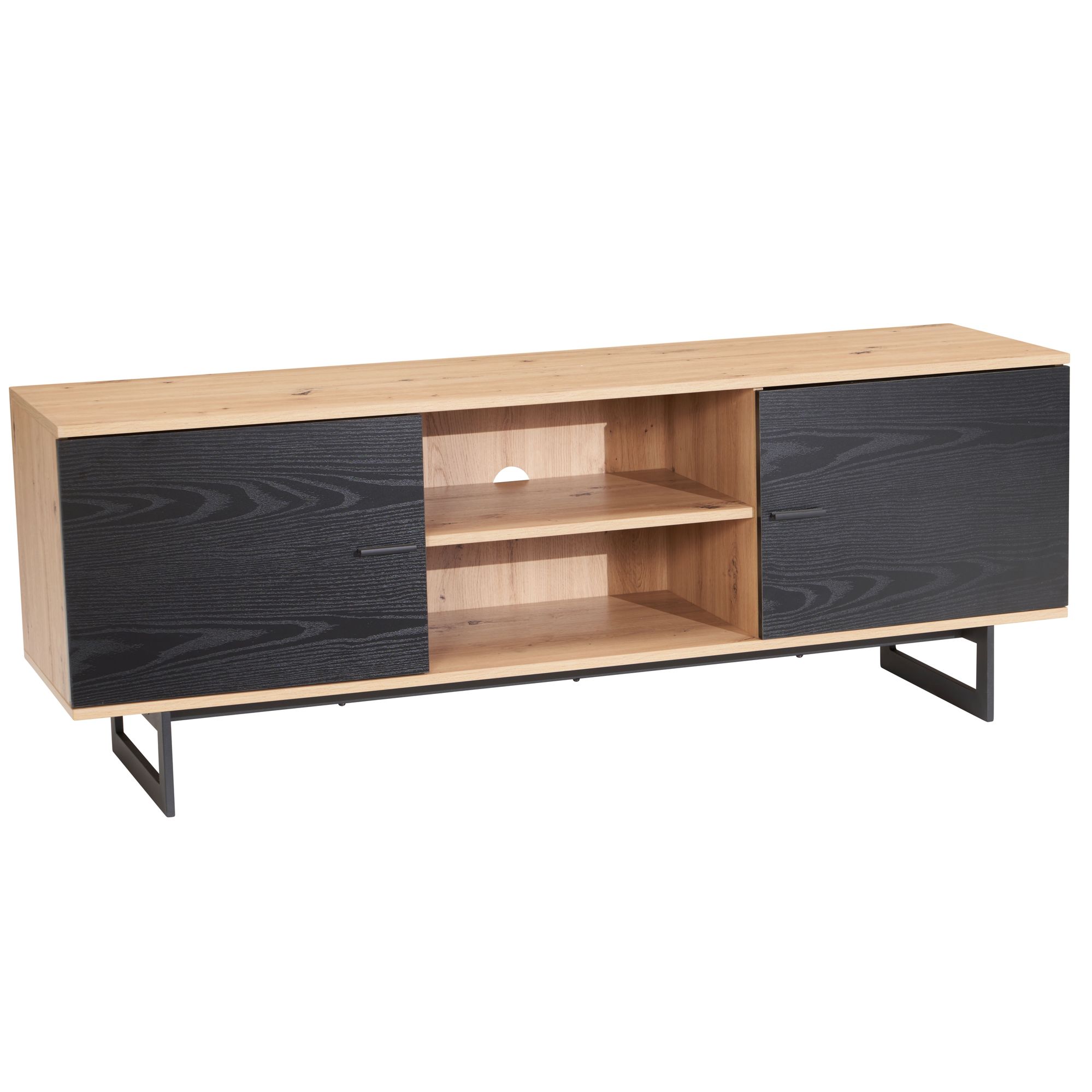 Dulap TV Modern cu Fronturi Contrastante și Spațiu Generos - 150x55x40 cm Dulap TV Modern cu Fronturi Contrastante și Spațiu Generos - 150x55x40 cm