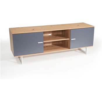 Dulap TV Modern cu Fronturi Contrastante și Spațiu Generos - Dimensiuni: 150x55x40 cm