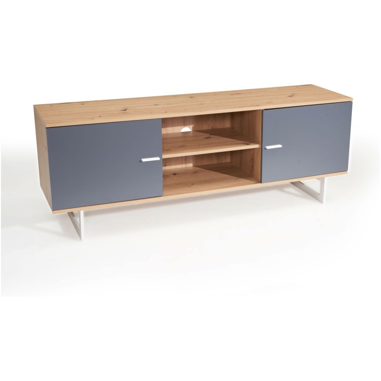 Dulap TV Modern cu Fronturi Contrastante și Spațiu Generos - Dimensiuni: 150x55x40 cm