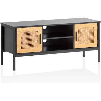 Dulap TV cu Fronturi Uși Răchită Vien. Stejar - Design Atemporal - 110x48x40 cm