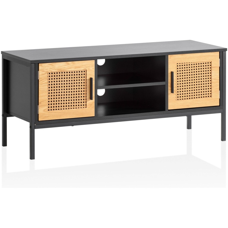 Dulap TV cu Fronturi Uși Răchită Vien. Stejar - Design Atemporal - 110x48x40 cm