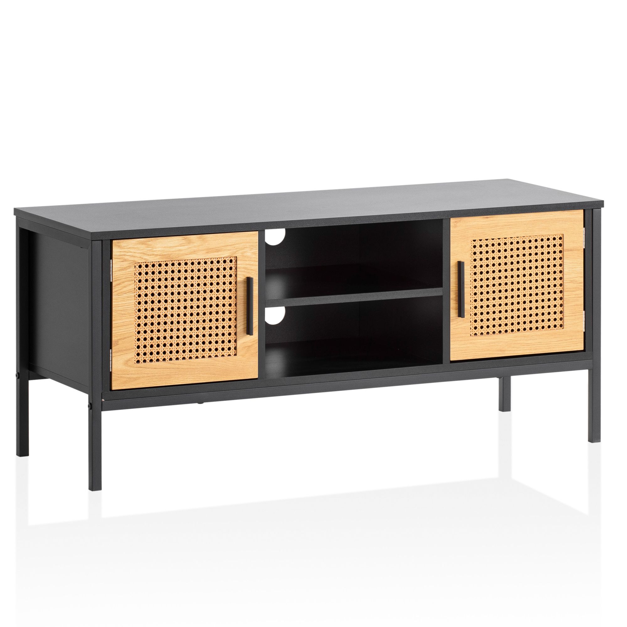 Dulap TV cu Fronturi Uși Răchită Vien. Stejar - Design Atemporal - 110x48x40 cm Dulap TV cu Fronturi Uși Răchită Vien. Stejar - Design Atemporal - 110x48x40 cm