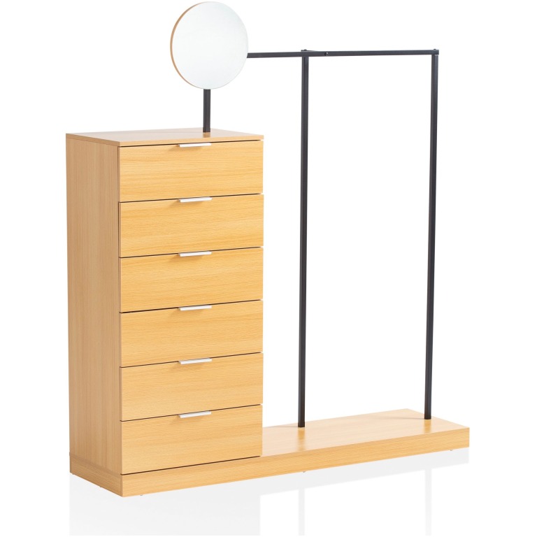 Set dulap modern cu bară pentru haine și oglindă în stejar - Dimensiuni: 145x165x40 cm