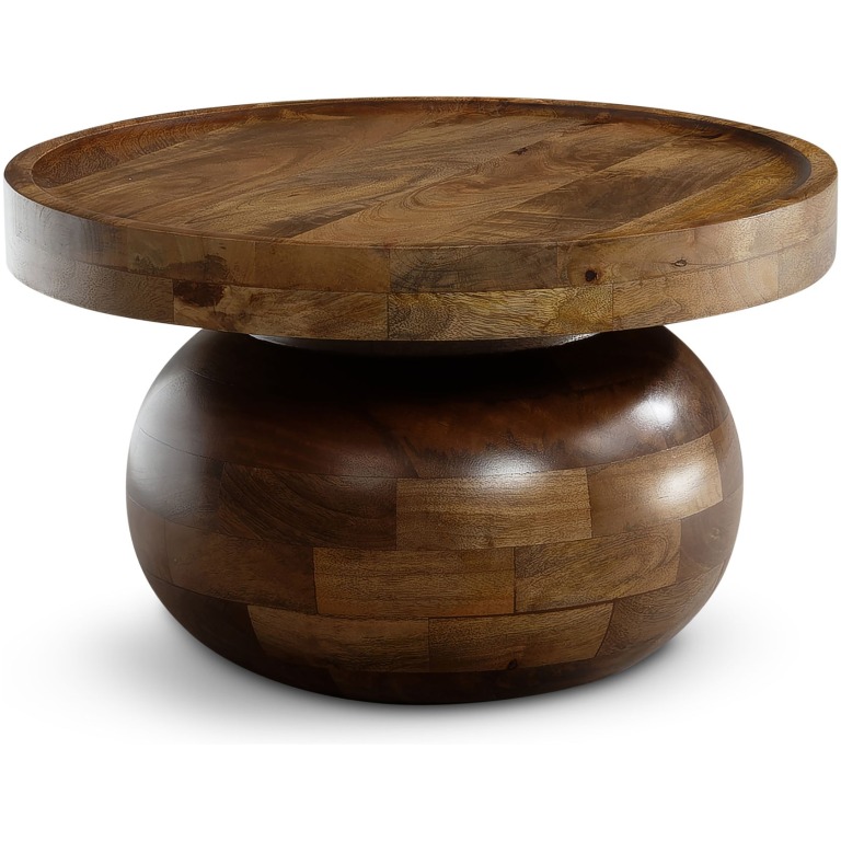 Masută de Cafea Rotundă Modernă cu Cadru Eliptic și Semn de Lemn - Dimensiuni 50x50x30