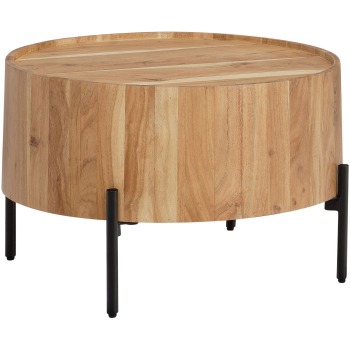 Masuta de cafea din lemn masiv de salcam 60x60x41 cm rotunda cu cadru metalic