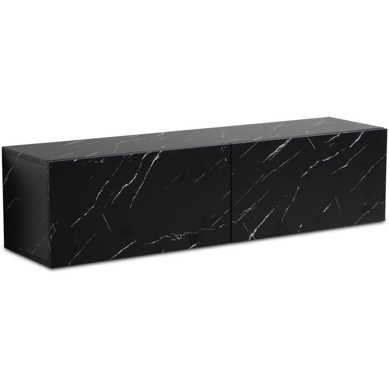 Dulap TV suspendat Lowboard aspect marmură negru 120x30x30 cm