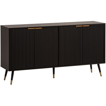 Comodă 150x81x39 cm Negru cu decor stejar