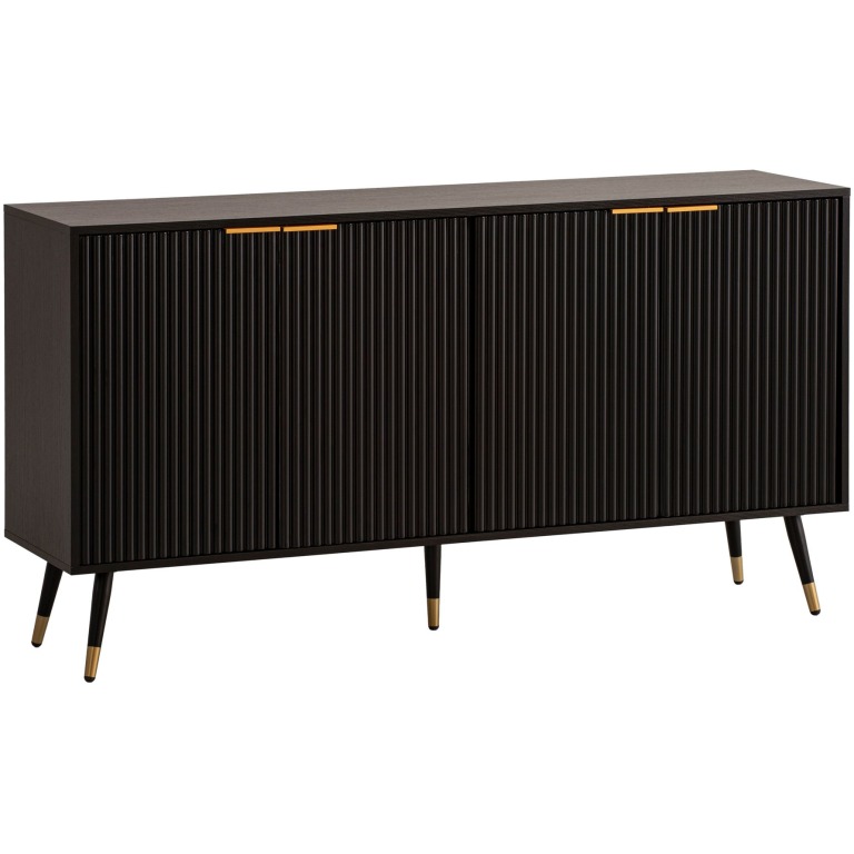 Comodă 150x81x39 cm Negru cu decor stejar