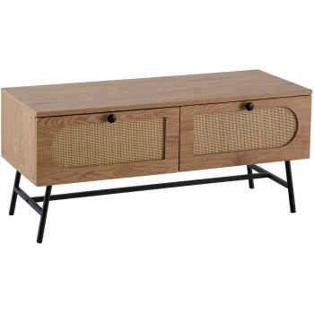 Lowboard 100x45x40 cm dulap TV cu decor stejar și ratan