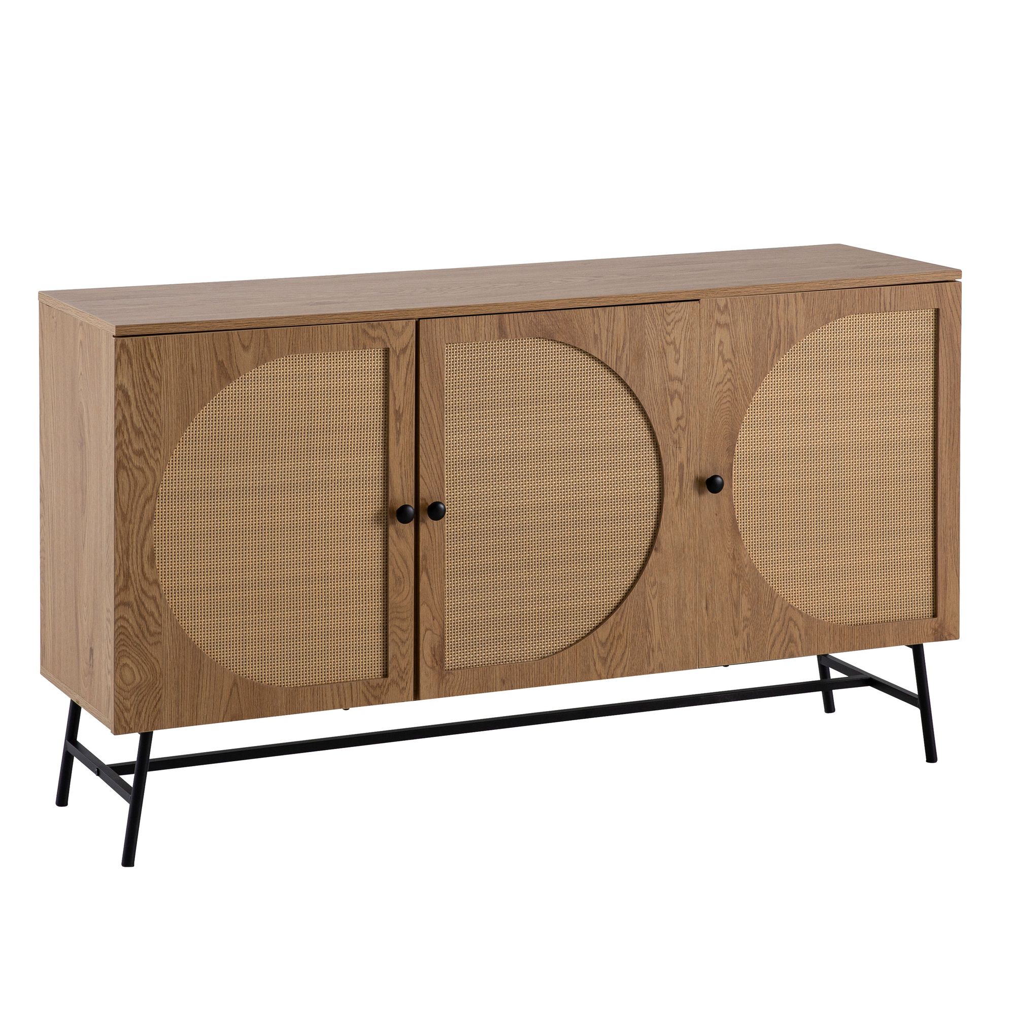 Comodă 140x80x39 cm Comodă decor stejar cu țesătură de ratan Modern Comodă 140x80x39 cm Comodă decor stejar cu țesătură de ratan Modern