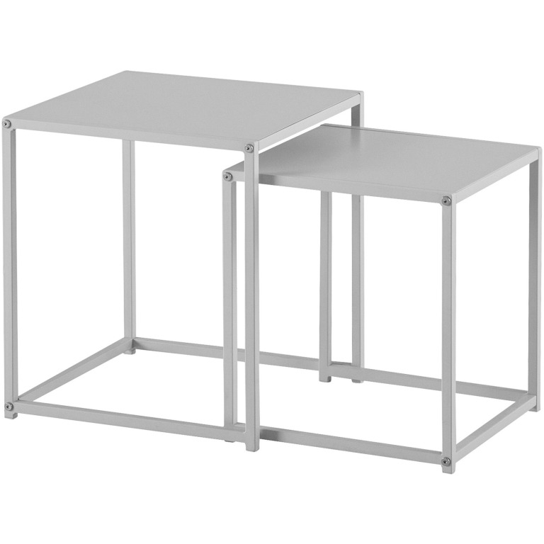 set de 2 mase de sufragerie masuta metalica patrata alb