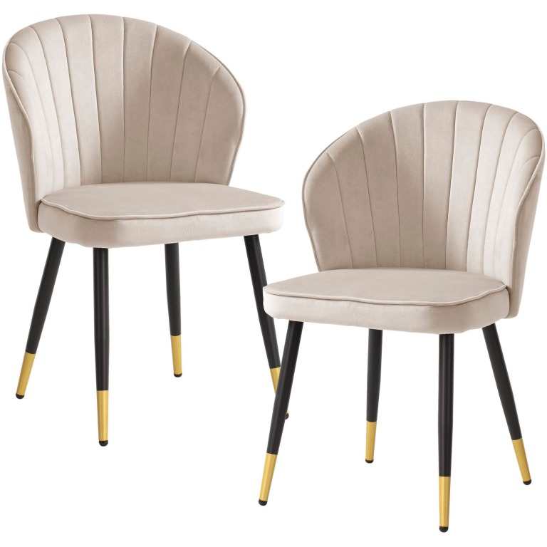 Scaun de sufragerie Set de 2 Scaune de bucatarie din catifea bej cu picioare metalice