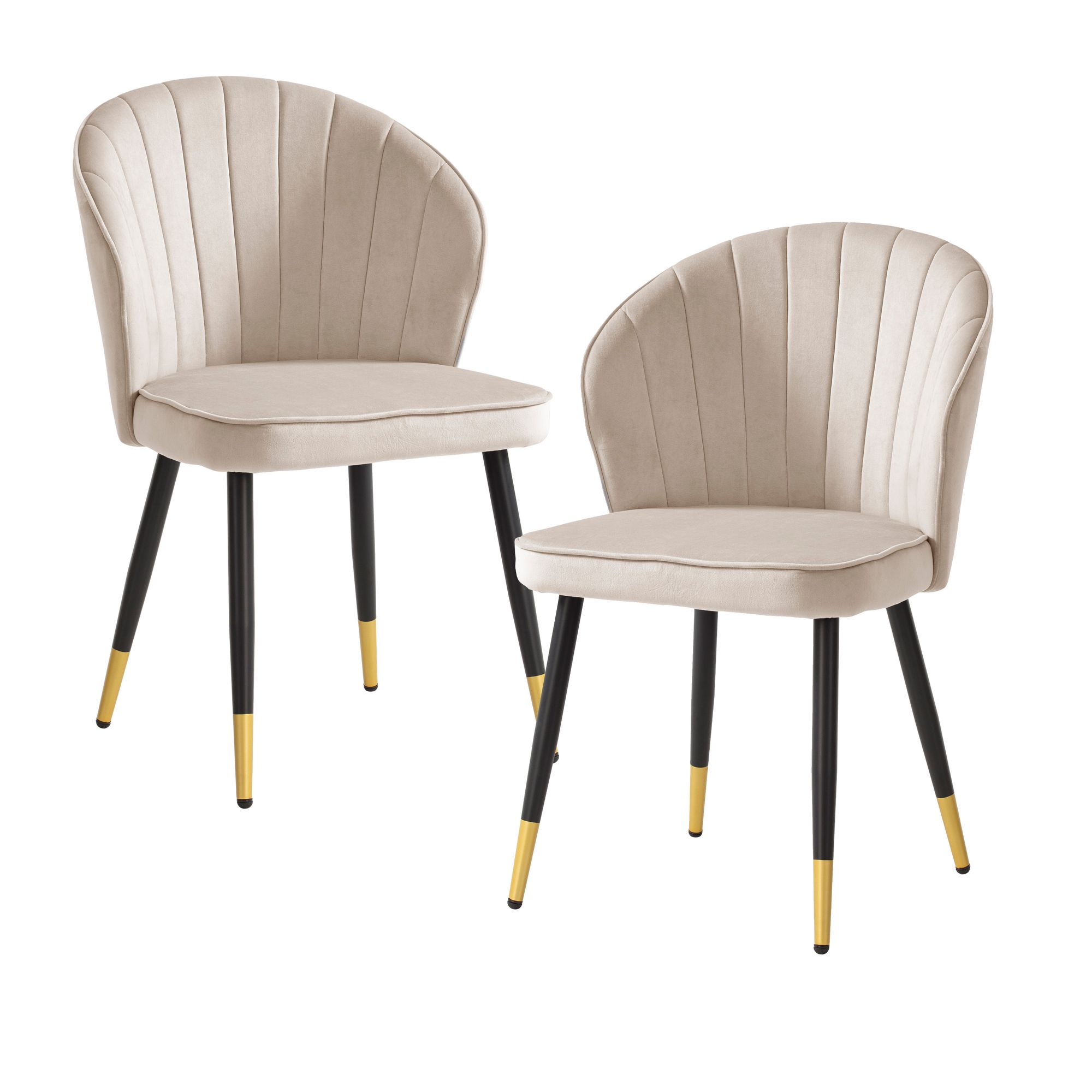 Scaun de sufragerie Set de 2 Scaune de bucatarie din catifea bej cu picioare metalice Scaun de sufragerie Set de 2 Scaune de bucatarie din catifea bej cu picioare metalice