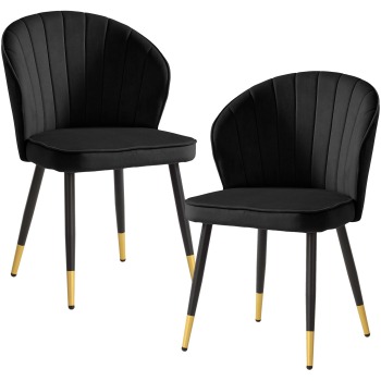 Scaune de sufragerie Set de 2 Scaune de bucatarie din catifea neagra cu picioare metalice
