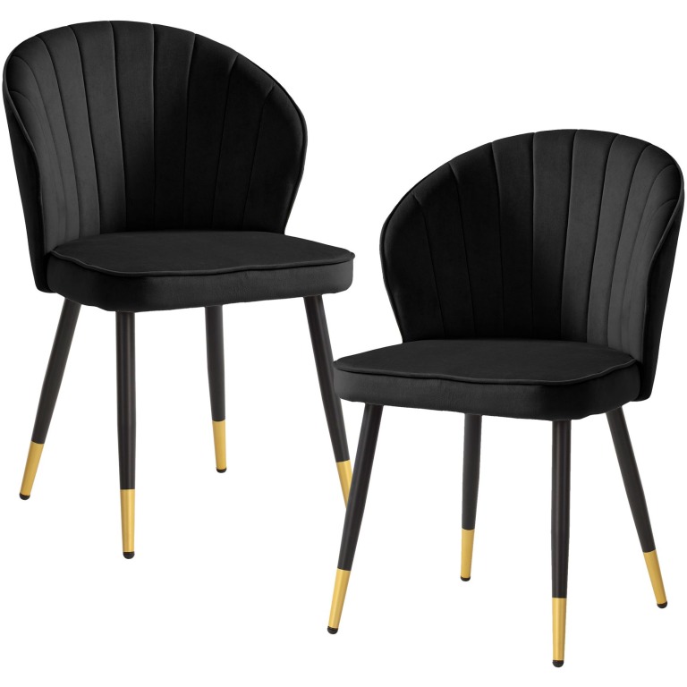 Scaune de sufragerie Set de 2 Scaune de bucatarie din catifea neagra cu picioare metalice