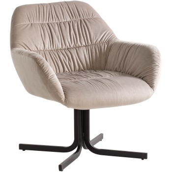 Fotoliu scaun club de design bej catifea cu picioare metalice