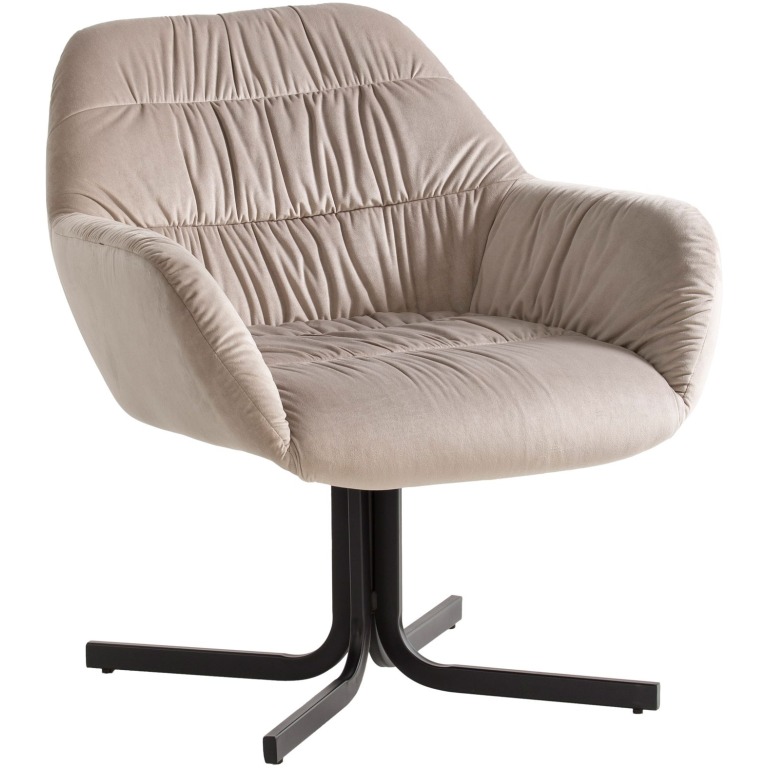 Fotoliu scaun club de design bej catifea cu picioare metalice