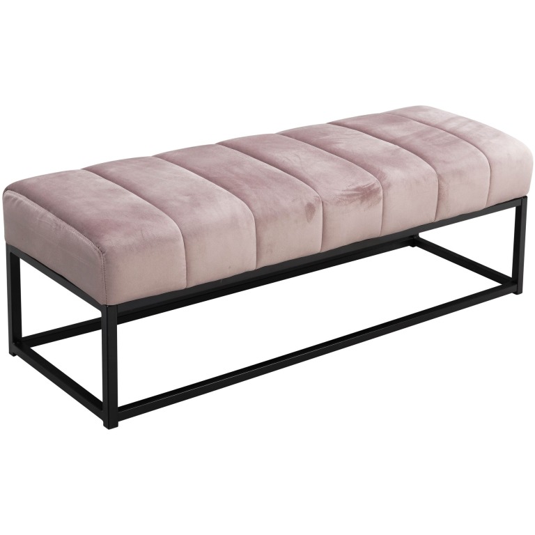 Bancă catifea roz 108x40x40 cm Bancă tapițată pentru hol cu cadru metalic