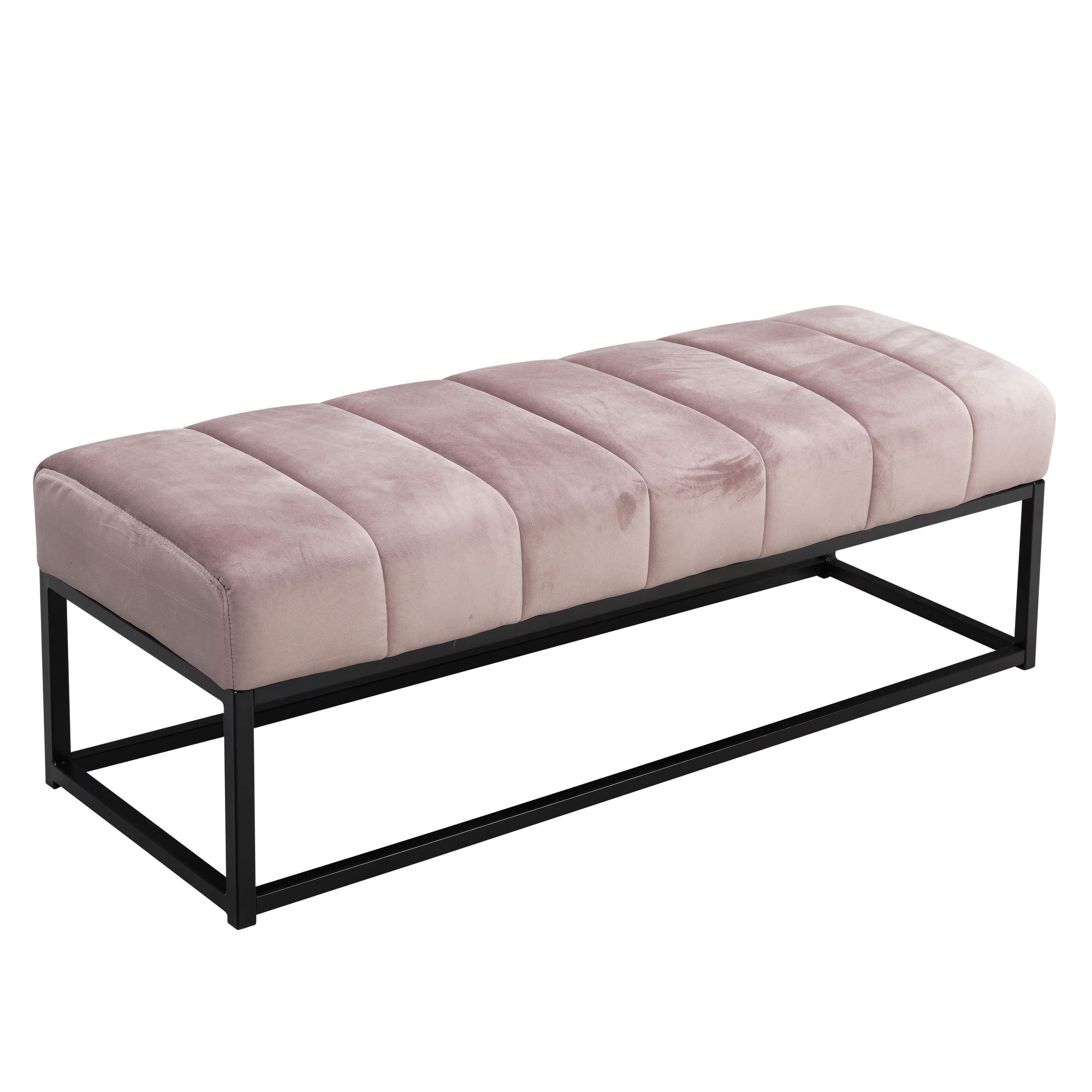 Bancă catifea roz 108x40x40 cm Bancă tapițată pentru hol cu cadru metalic Bancă catifea roz 108x40x40 cm Bancă tapițată pentru hol cu cadru metalic