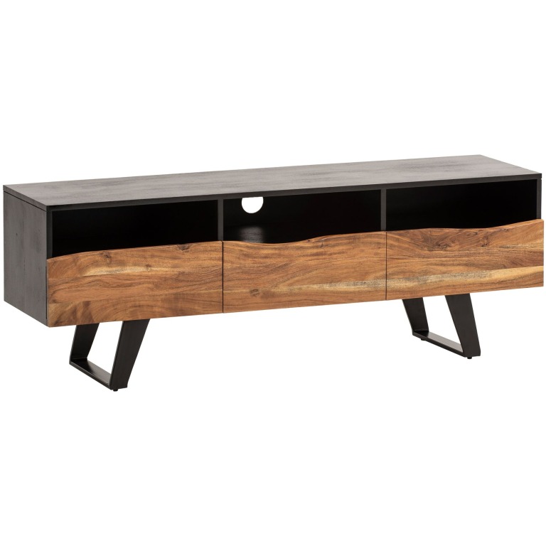 Lowboard din lemn masiv de salcâm 140x50x40 cm Tree Edge Dulap TV Negru