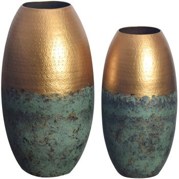 Set de 2 vaze decorative din aluminiu cu patină aurie vază modernă