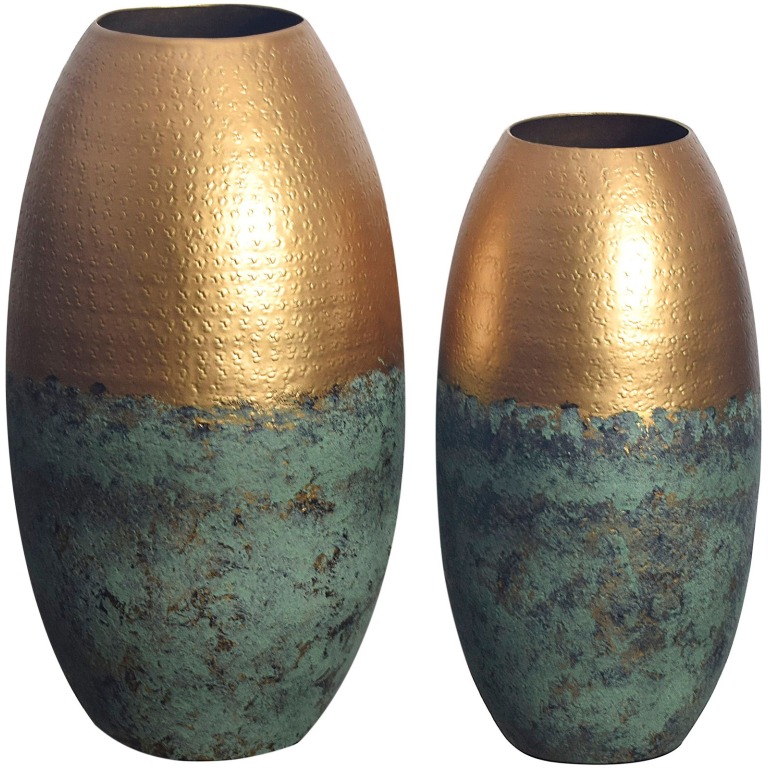 Set de 2 vaze decorative din aluminiu cu patină aurie vază modernă