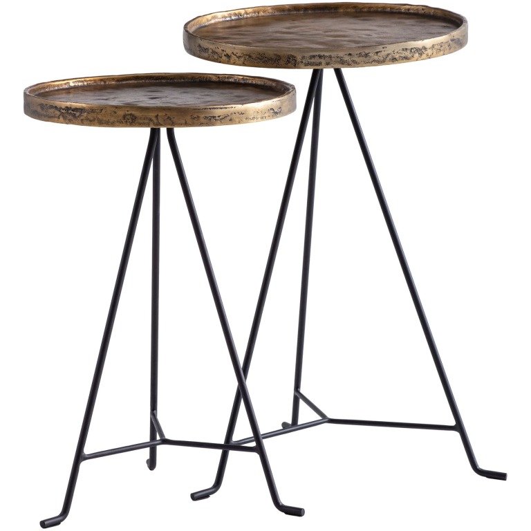 set de 2 mese metal auriu/negru design set de mese rotunde