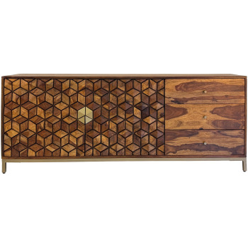 Bufet Sheesham Geometric Auriu // 180x70x40 cm