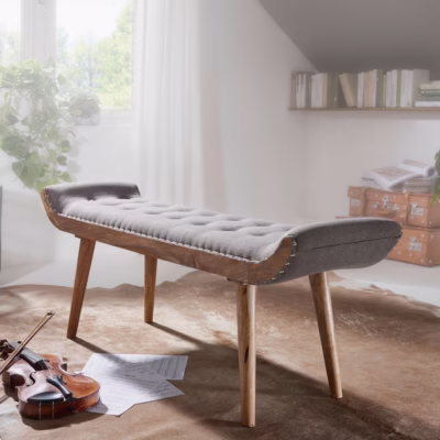 Bancă Chesterfield din Lemn și Țesătură - 125x51x38 cm