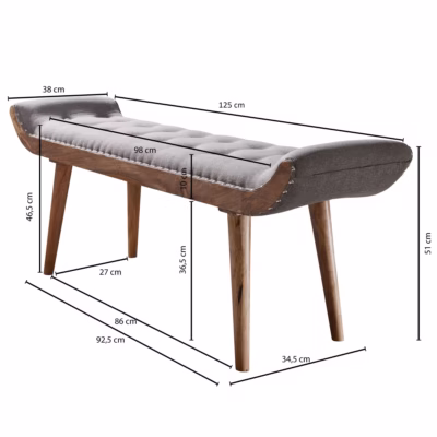 Bancă Chesterfield din Lemn și Țesătură - 125x51x38 cm