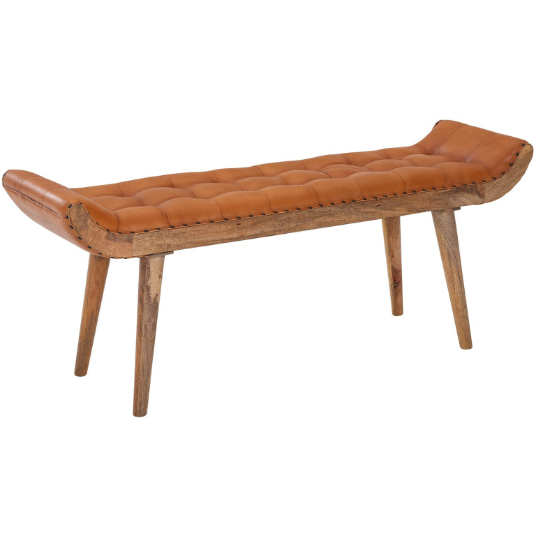 Bancă Chesterfield din Piele și Lemn Masiv//Design Modern - 125x50x38 cm