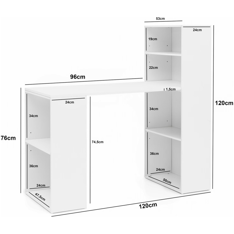 Birou Elegant cu Rafturi Integrate//Design Simplu - 120x120x53 cm