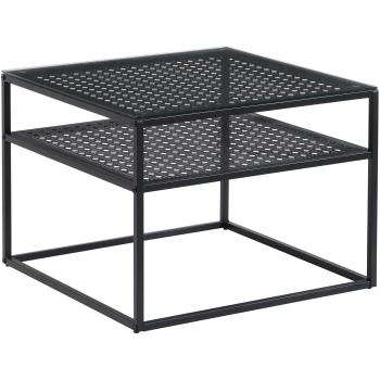 Masă Cafea Pătrată Modernă // Sticlă & Metal Negru // 60x60x45cm