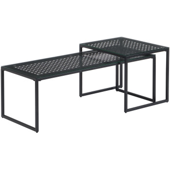Set 2 Mese Cafea Moderne // Sticlă & Metal Negru //Living Compact