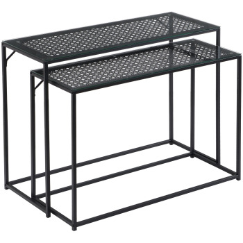 Set 2 Mese Console // Sticlă & Metal Negru // Design Industrial & Salvează Spațiu